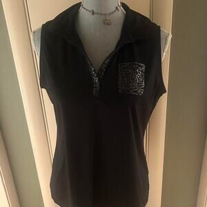 Black collared tank with sequin